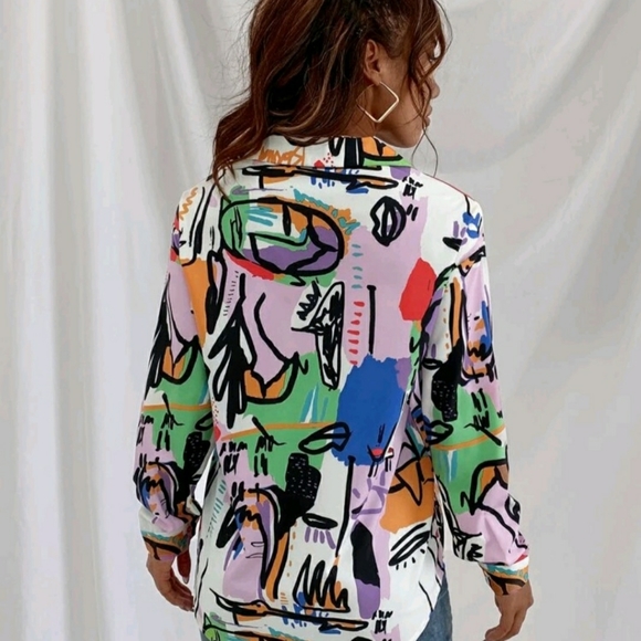 Very beautiful colorblock Curved Hem Tunic Blouse - Picture 2 of 7